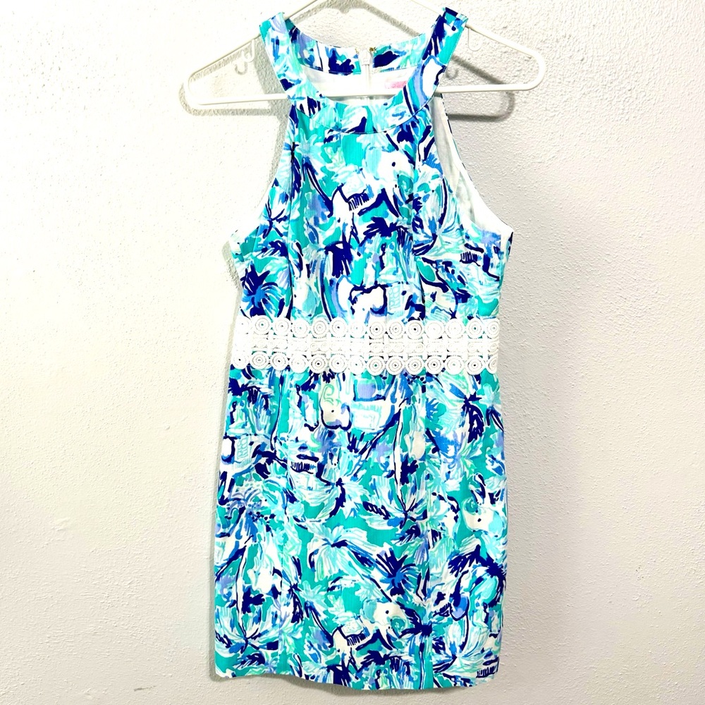 Lilly Pulitzer Ashlyn shift dress tropical turquoise elephant size 2